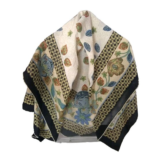 Vtg. As Ipek Floral Ornate Turkish Silk? Scarf XL 45.25" X 41.25" Flaws READ - Picture 1 of 12